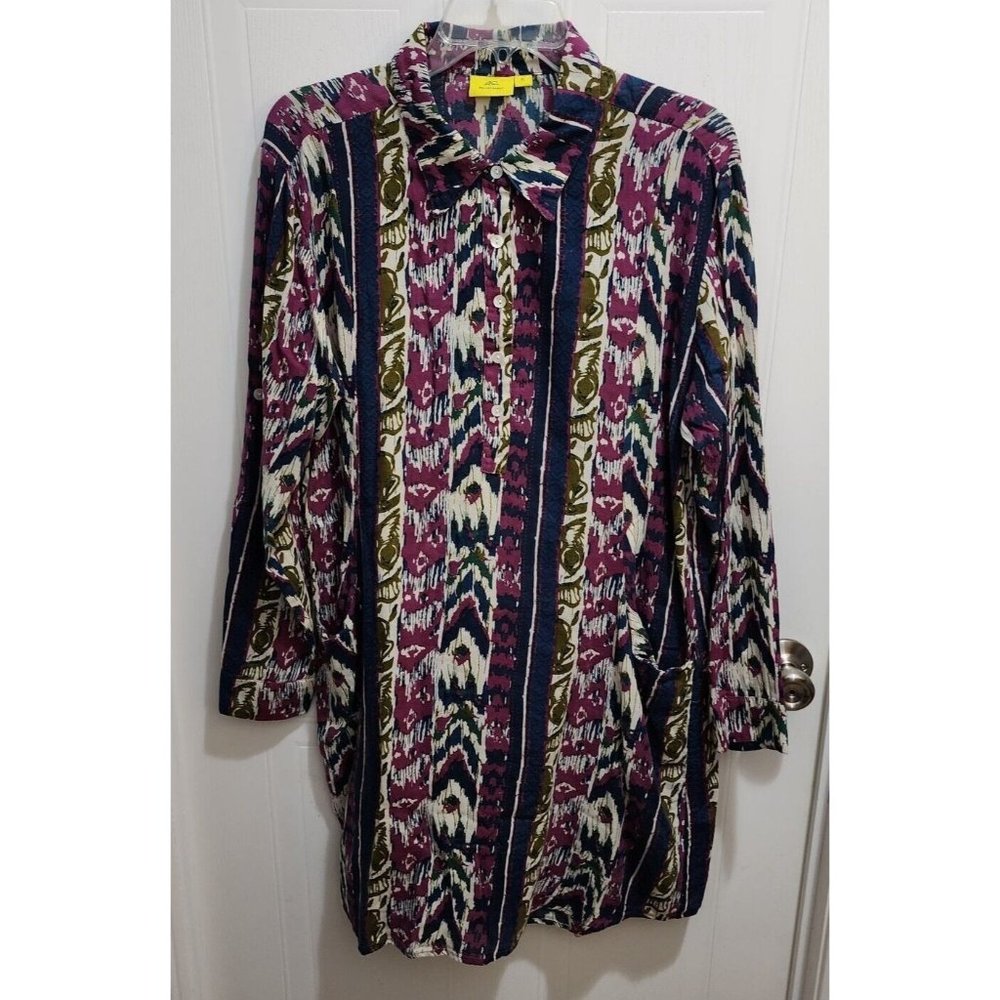 Roberta Roller Rabbit Women's Long Sleeve‎ Tunic Shirt Dress Collared Size XL